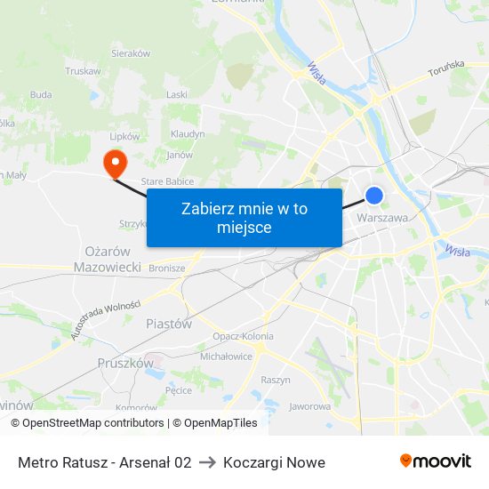 Metro Ratusz - Arsenał 02 to Koczargi Nowe map