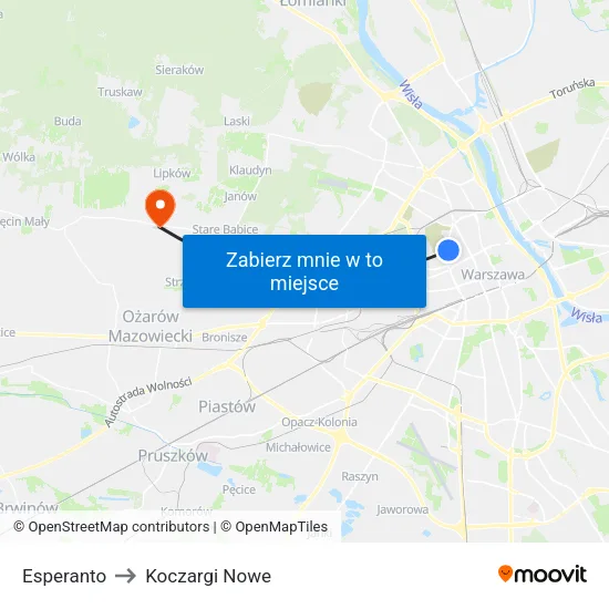 Esperanto to Koczargi Nowe map