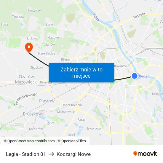 Legia - Stadion 01 to Koczargi Nowe map