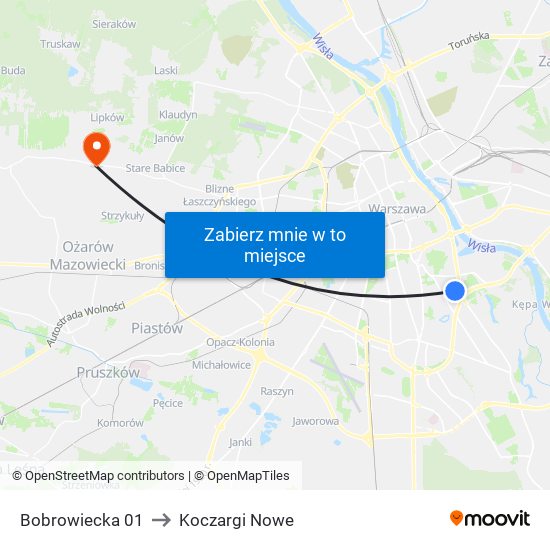 Bobrowiecka 01 to Koczargi Nowe map
