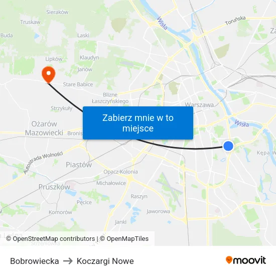Bobrowiecka to Koczargi Nowe map