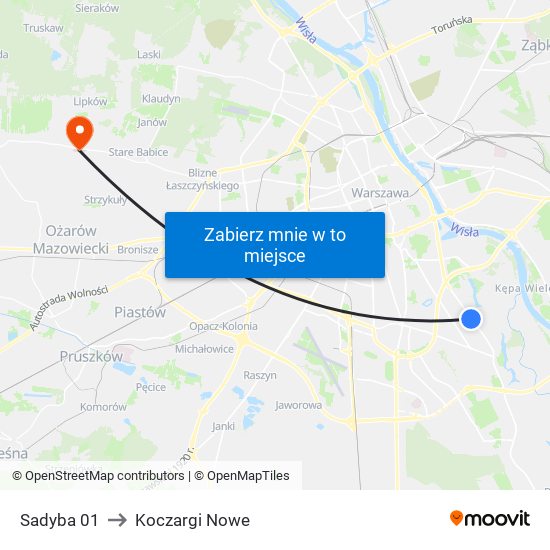 Sadyba to Koczargi Nowe map