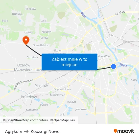 Agrykola to Koczargi Nowe map