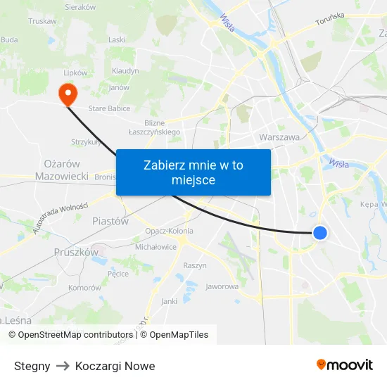 Stegny to Koczargi Nowe map