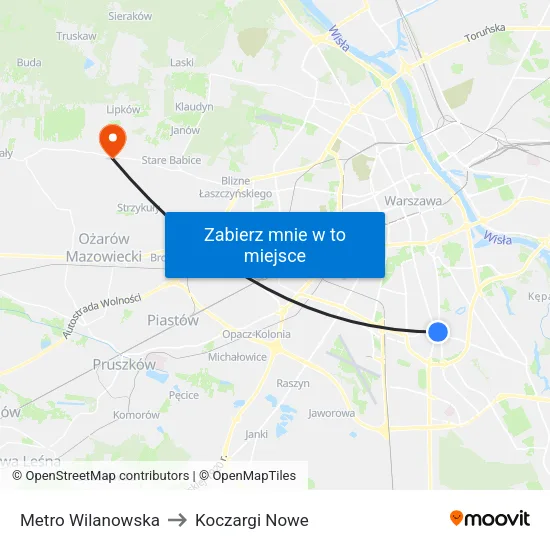 Metro Wilanowska to Koczargi Nowe map
