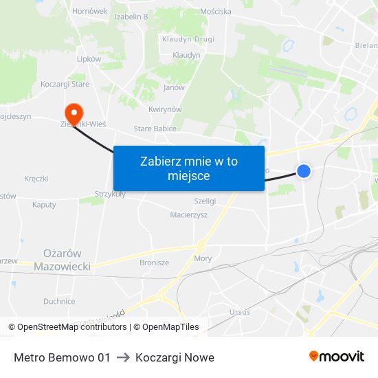 Metro Bemowo 01 to Koczargi Nowe map