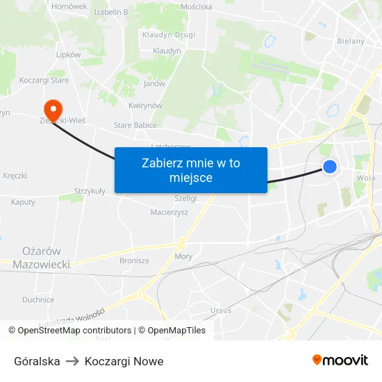 Góralska to Koczargi Nowe map
