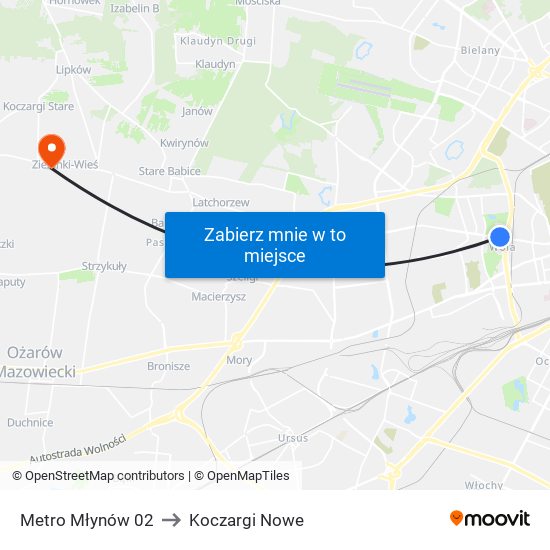 Metro Młynów to Koczargi Nowe map