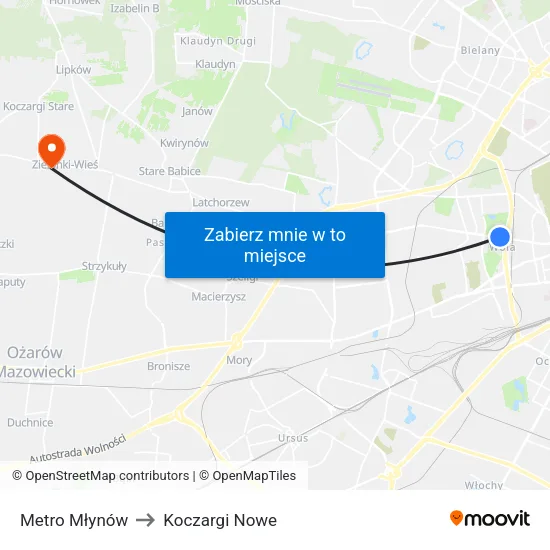 Metro Młynów to Koczargi Nowe map