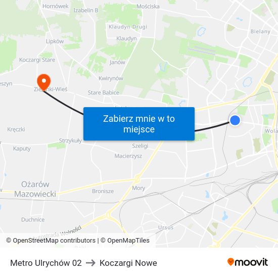 Metro Ulrychów 02 to Koczargi Nowe map