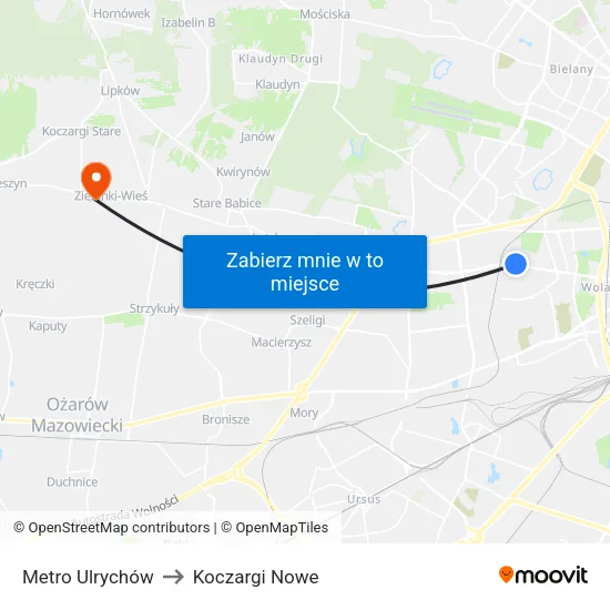 Metro Ulrychów to Koczargi Nowe map