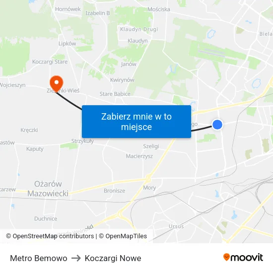 Metro Bemowo to Koczargi Nowe map