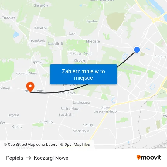 Popiela to Koczargi Nowe map