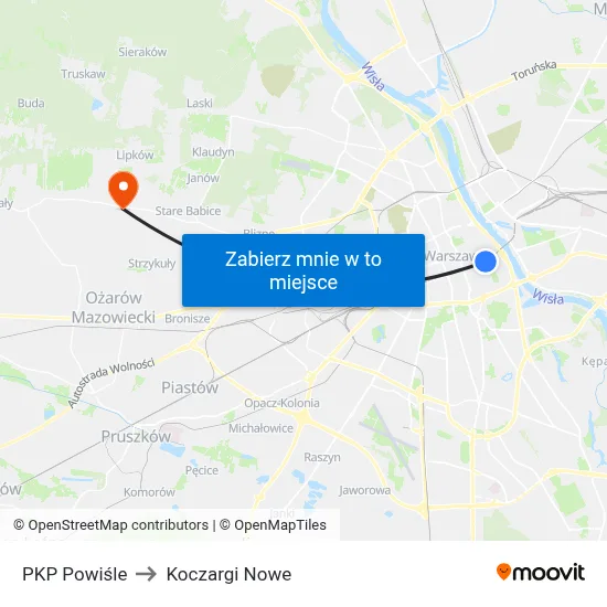 PKP Powiśle to Koczargi Nowe map