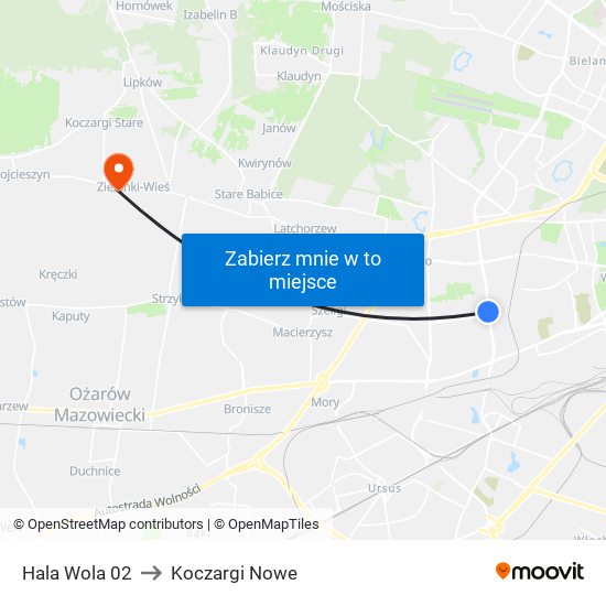 Hala Wola 02 to Koczargi Nowe map