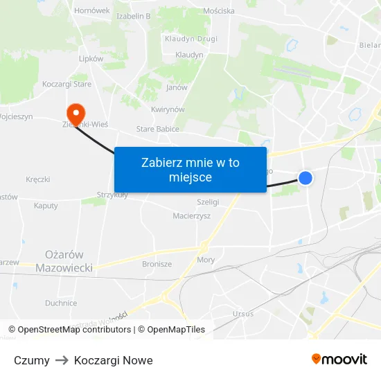Czumy to Koczargi Nowe map