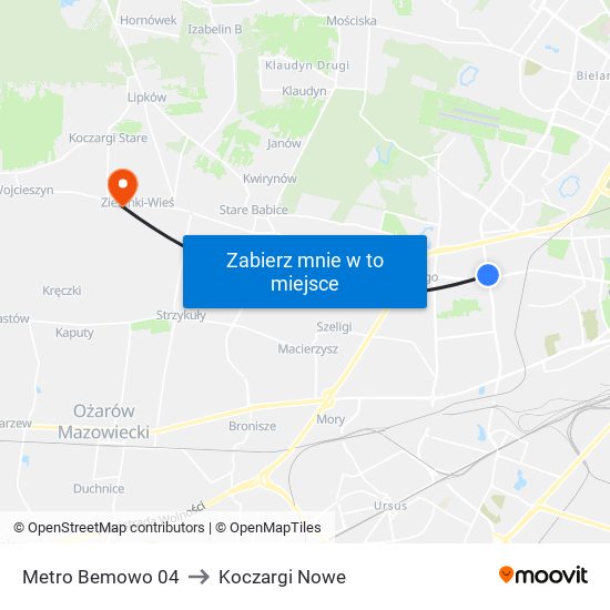 Metro Bemowo 04 to Koczargi Nowe map