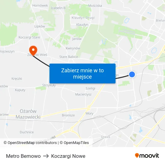 Metro Bemowo to Koczargi Nowe map
