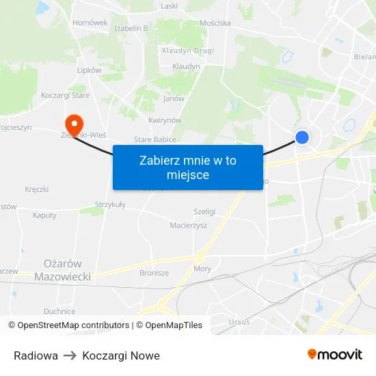 Radiowa to Koczargi Nowe map