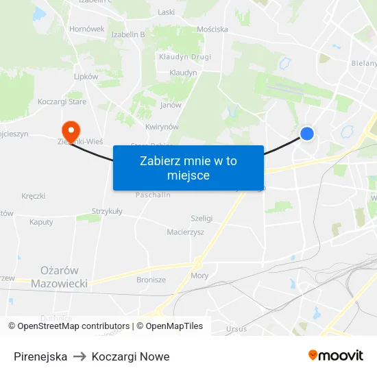 Pirenejska to Koczargi Nowe map