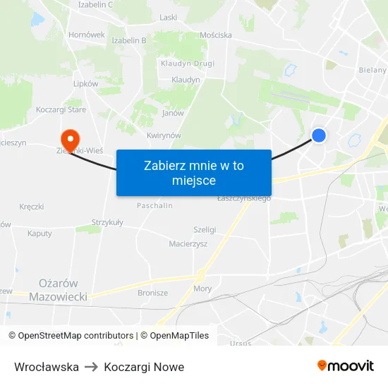 Wrocławska to Koczargi Nowe map