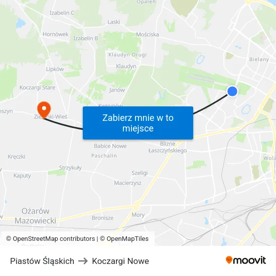 Piastów Śląskich to Koczargi Nowe map