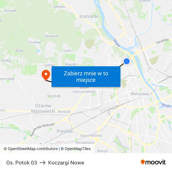 Os. Potok to Koczargi Nowe map