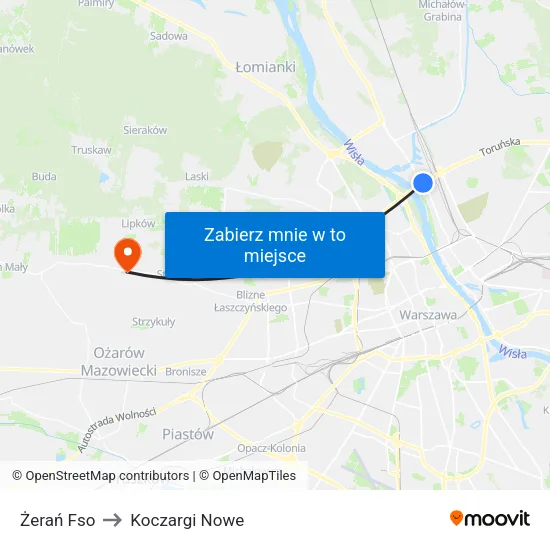 Żerań Fso to Koczargi Nowe map