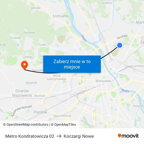 Metro Kondratowicza 02 to Koczargi Nowe map