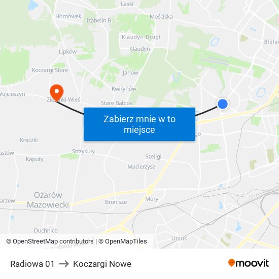 Radiowa 01 to Koczargi Nowe map