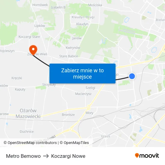 Metro Bemowo to Koczargi Nowe map