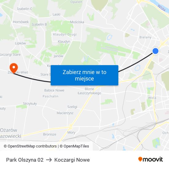 Park Olszyna 02 to Koczargi Nowe map