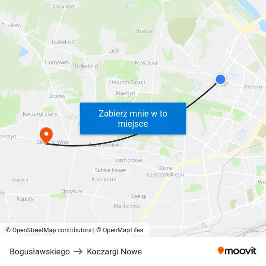 Bogusławskiego to Koczargi Nowe map