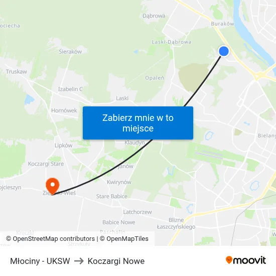 Młociny - UKSW to Koczargi Nowe map