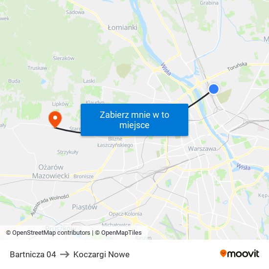 Bartnicza 04 to Koczargi Nowe map