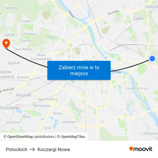 Potockich to Koczargi Nowe map