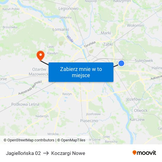 Jagiellońska 02 to Koczargi Nowe map