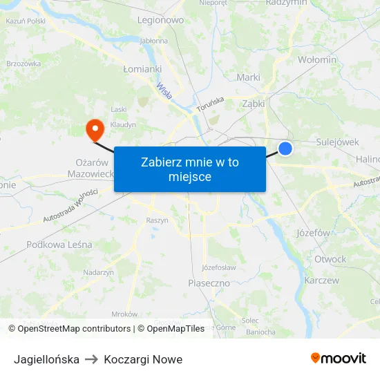 Jagiellońska to Koczargi Nowe map