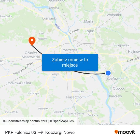 PKP Falenica to Koczargi Nowe map