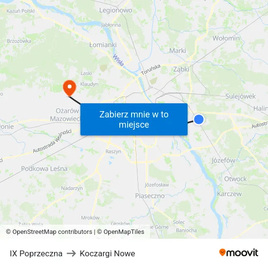 IX Poprzeczna to Koczargi Nowe map