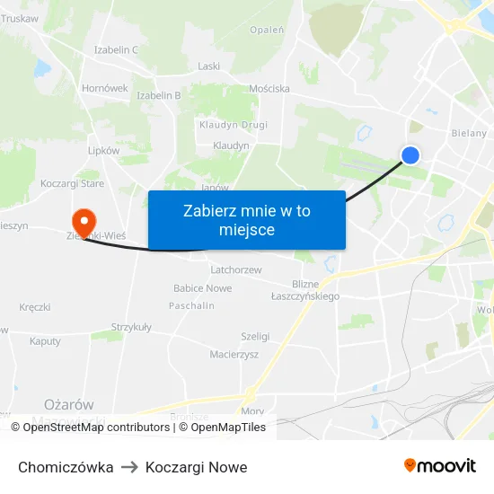 Chomiczówka to Koczargi Nowe map