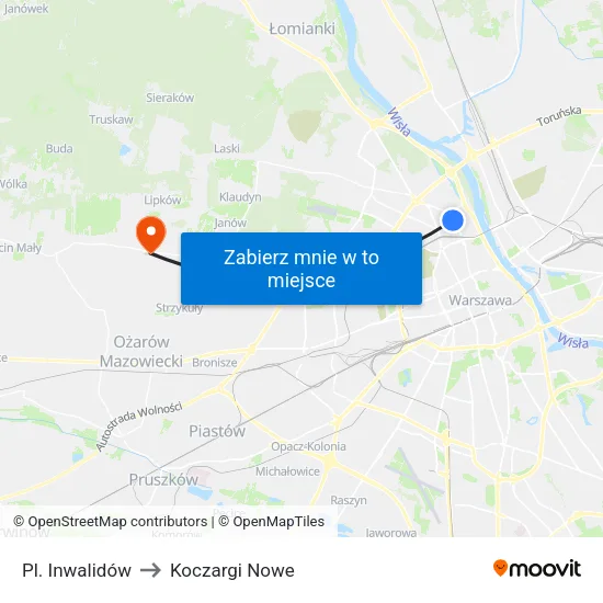 Pl. Inwalidów to Koczargi Nowe map