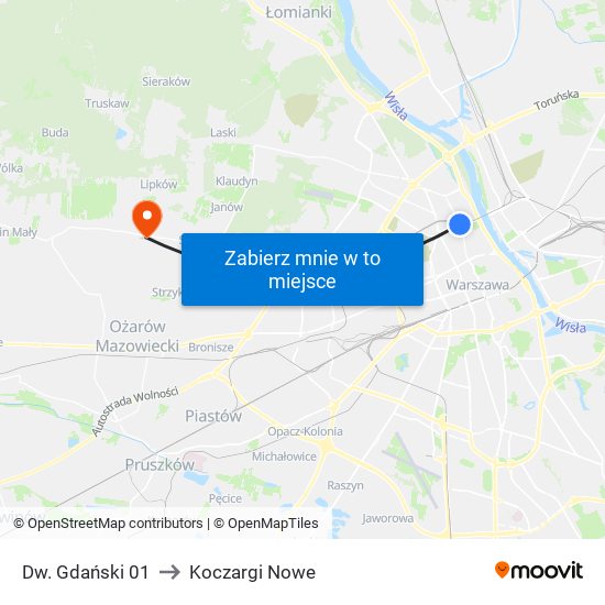 Dw. Gdański 01 to Koczargi Nowe map