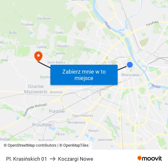 Pl. Krasińskich 01 to Koczargi Nowe map