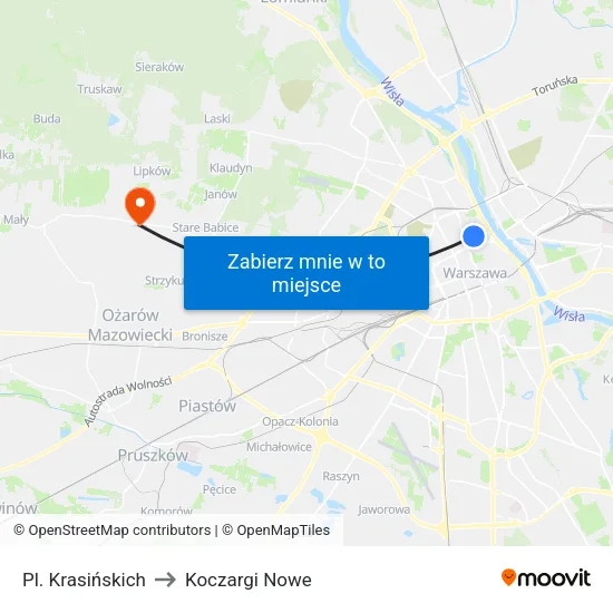 Pl. Krasińskich to Koczargi Nowe map