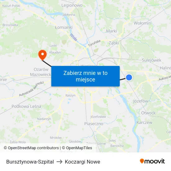 Bursztynowa - Szpital to Koczargi Nowe map