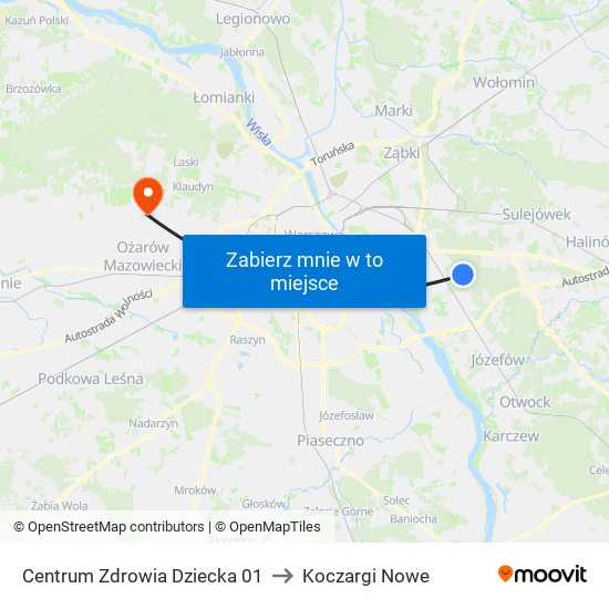 Centrum Zdrowia Dziecka 01 to Koczargi Nowe map