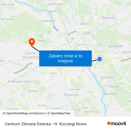 Centrum Zdrowia Dziecka to Koczargi Nowe map