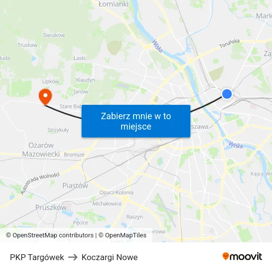 PKP Targówek to Koczargi Nowe map