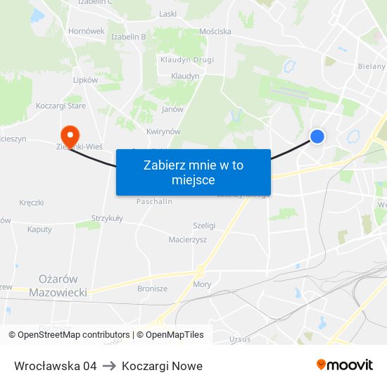 Wrocławska to Koczargi Nowe map